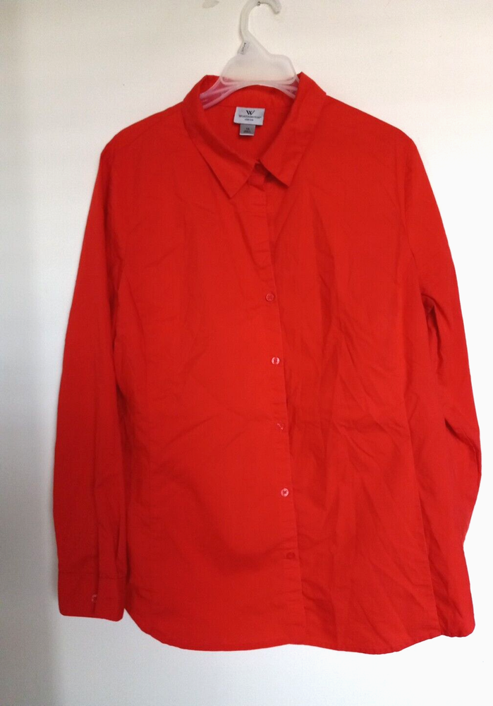 Worthington Womens Size 16 Blouse Long Sleeve Button Front Collared Solid Orange