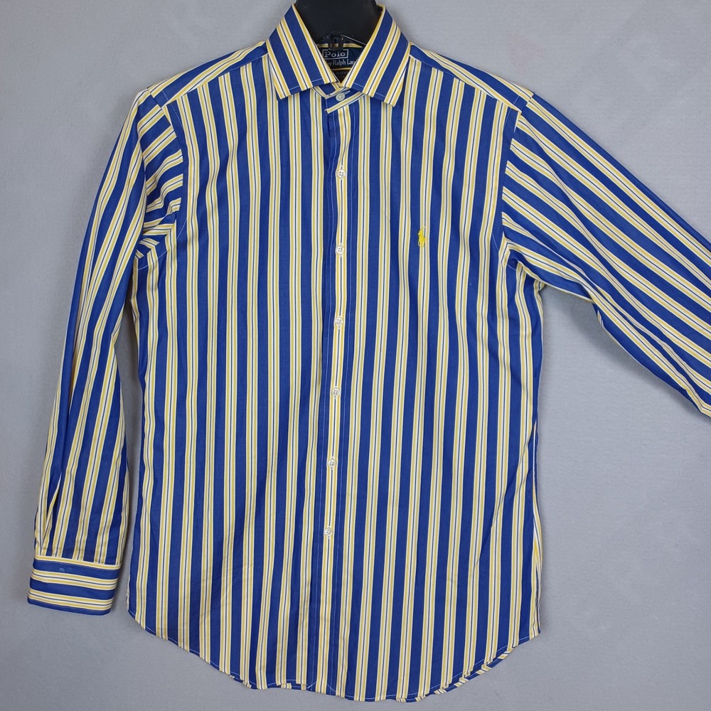 Polo Ralph Lauren Regent Classic Fit Striped Button Shirt Mens Med Blue Yellow
