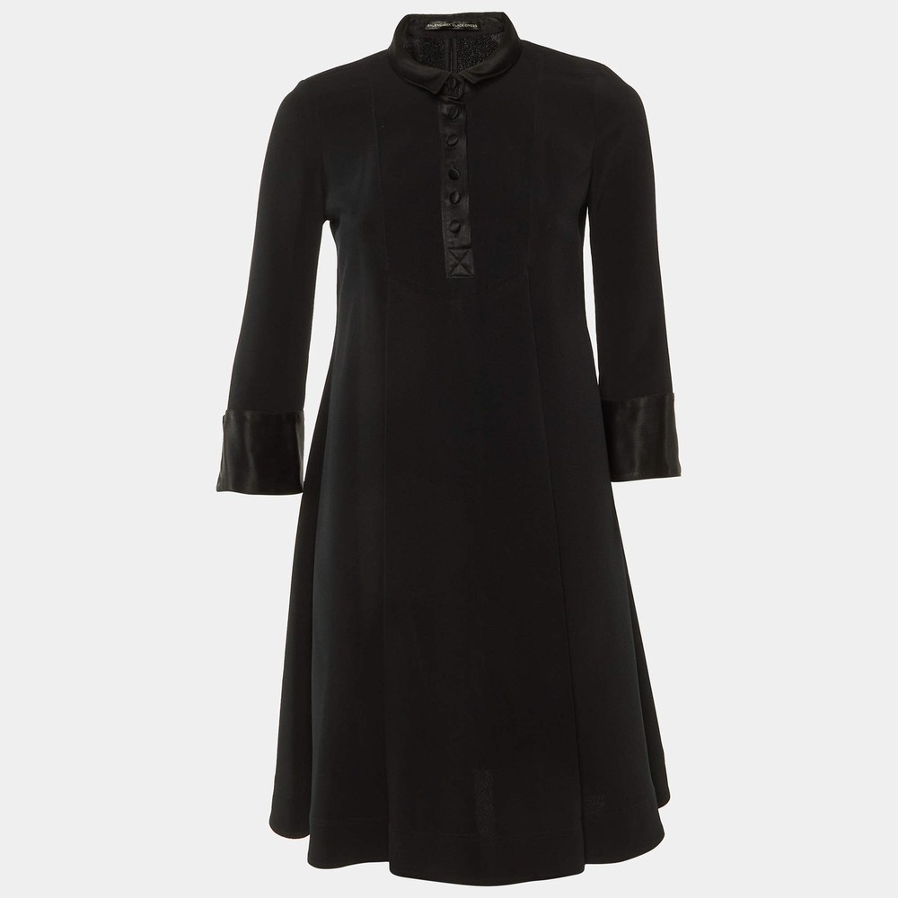 Balenciaga Black Silk Pleated Knee Length Dress S