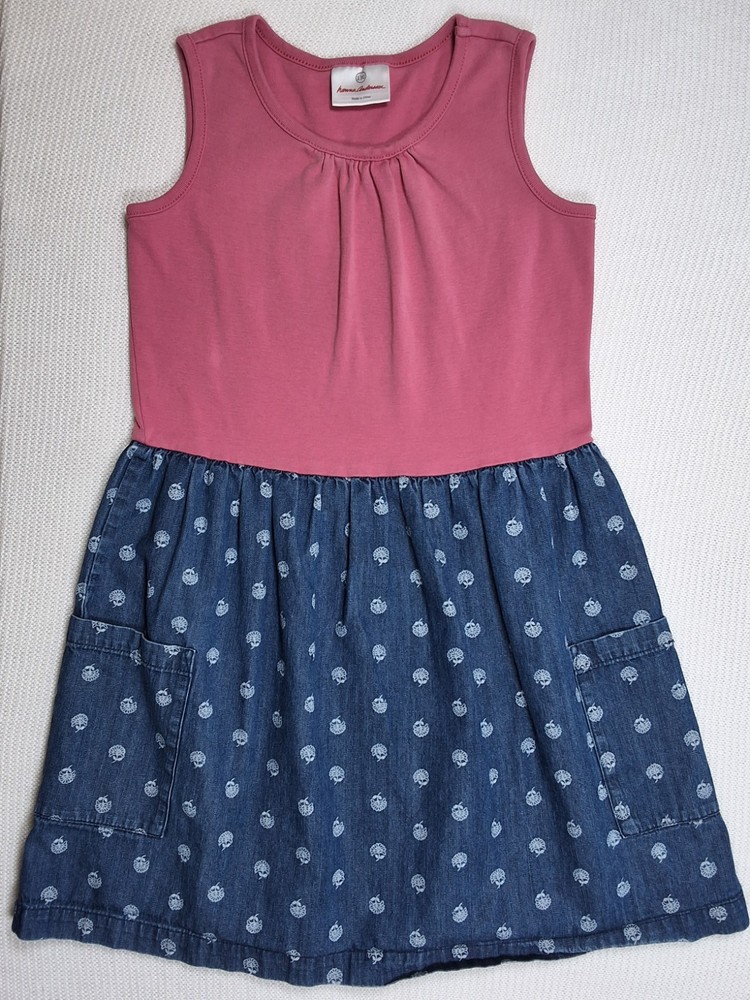 Hanna Andersson 130cm/US 8 Girls Pink Tank top Denim skirt Dress Floral print