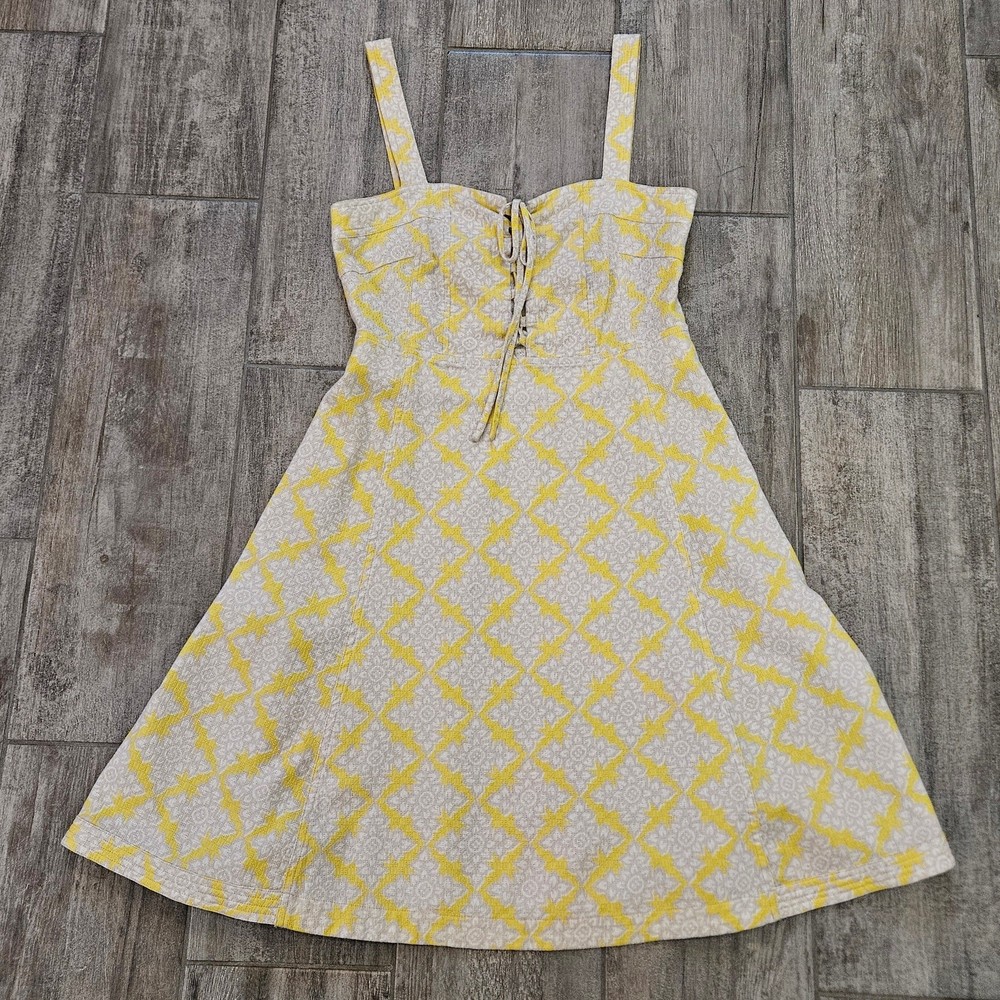 Diane Von Furstenberg Lace Up Henna Diamonds Dress Size 4 Yellow Fit & Flare