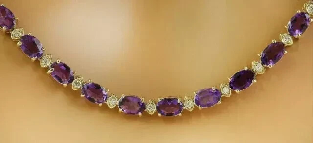18Ct Oval Lab-Grown Amethyst Tennis Necklace in 14K Gold Plated 18 Inch  