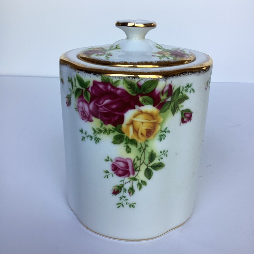 Royal Albert Tea Caddy Canister Jar Lid Old Country Roses Porcelain 4.4” Bag