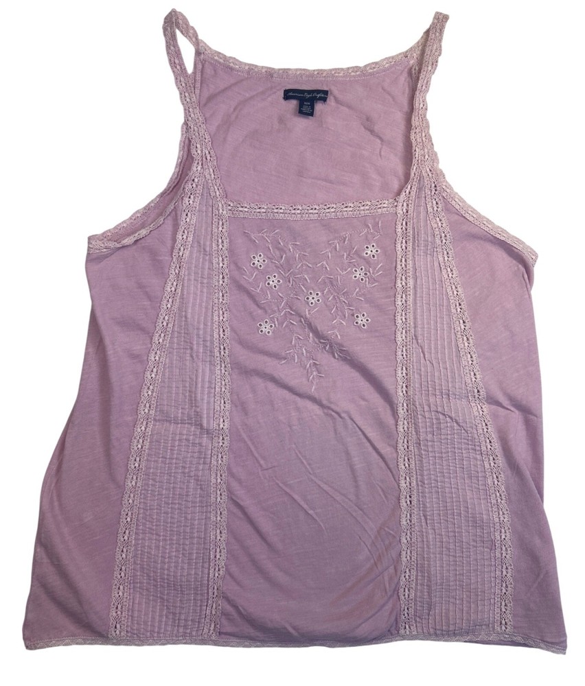 AEO Women's M Lavender Delicate Embroidered Lace Trim Sleeveless