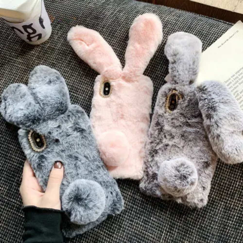 3D Rabbit Ears Fur Plush Phone Case for iPhone 14 13 12 11 Pro Max Plus
