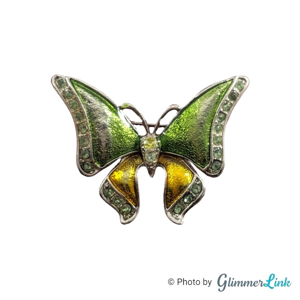 Vintage Silver Tone Butterfly Brooch with Glitter Enamel Details