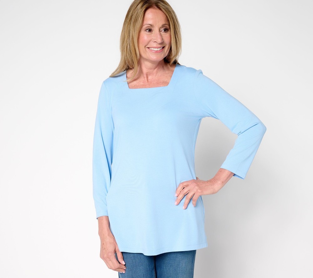 Gloria Vanderbilt Women's Top Sz M Denim & Co. Essentials So Soft Blue A692556