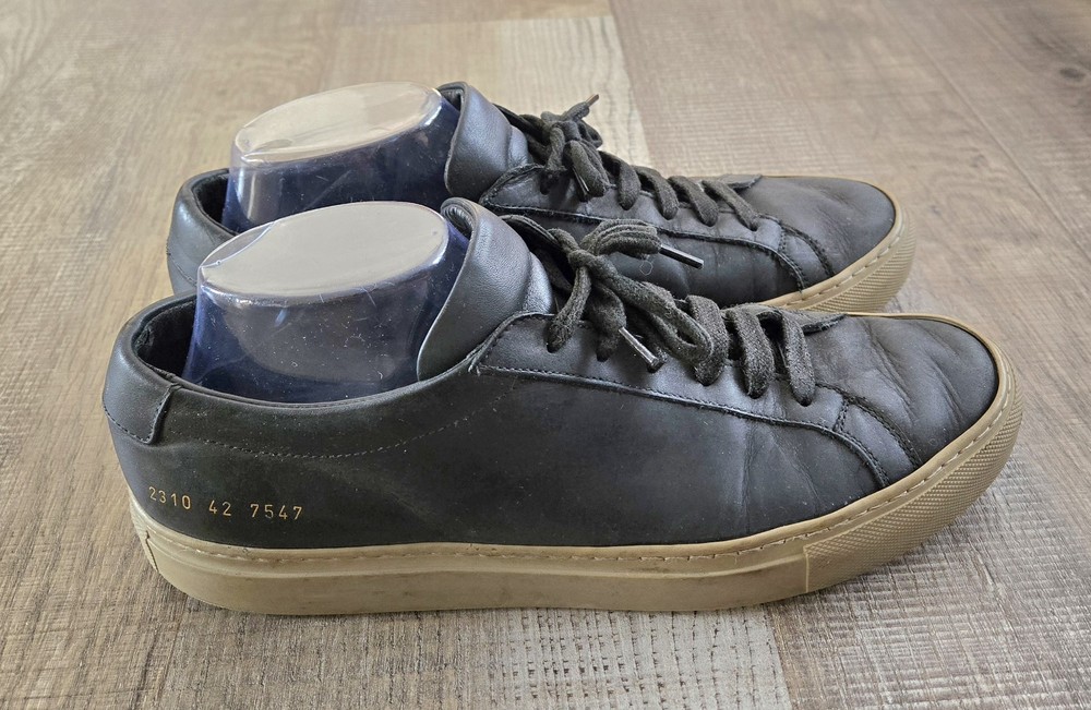 Common Projects Men's Achilles Low Sneakers Black Leather Gum Sole EU 42 US 9-image