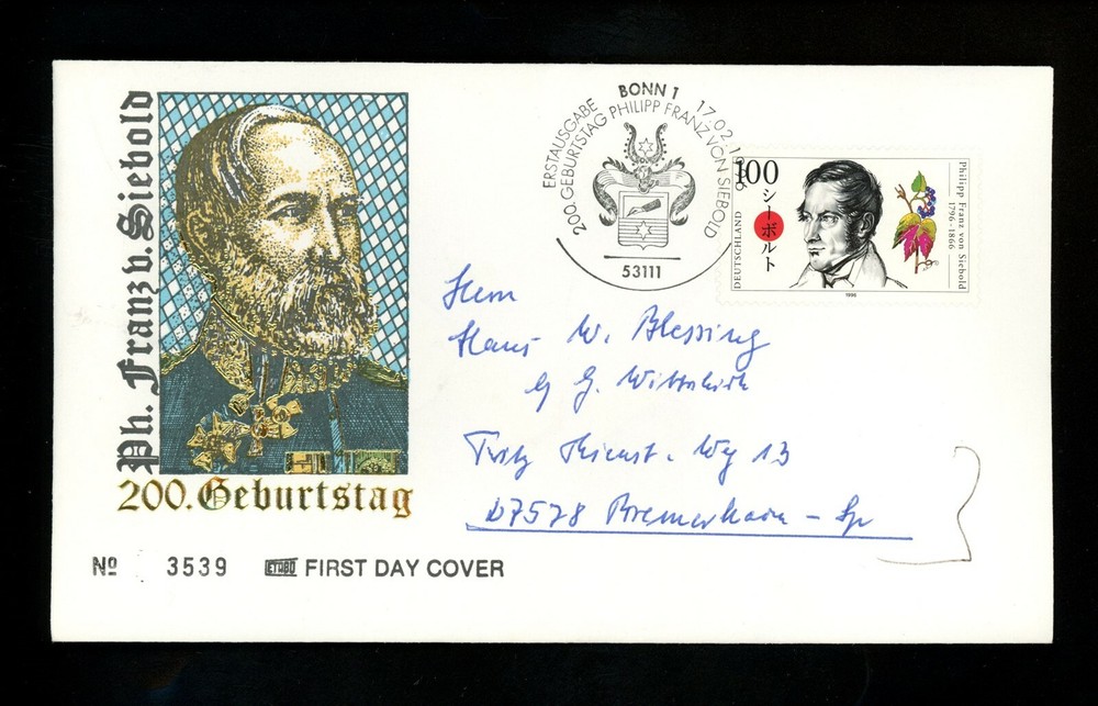 Postal History Germany FDC #1918 Philipp Franz Von Siebold medical 1996
