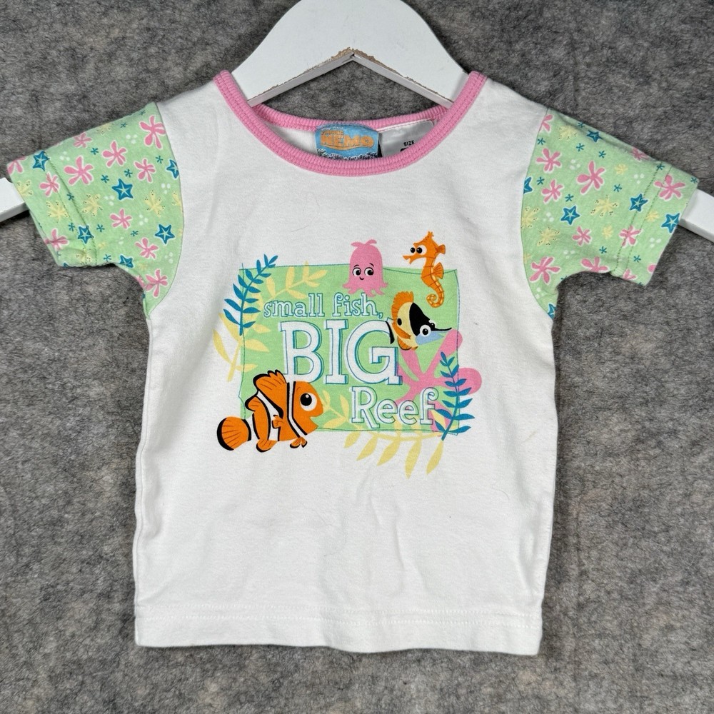 Vintage Kids Finding Nemo Movie T Shirt Small Fish Big Reef Size 3T 9x12.5 White