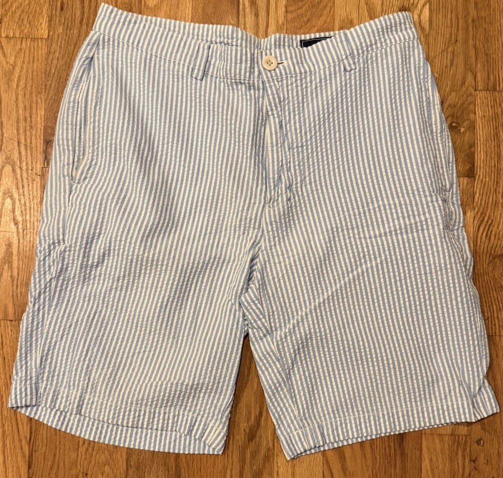 Vineyard Vines Men’s Seersucker Shorts, 32, Light Blue & White, Great Condition