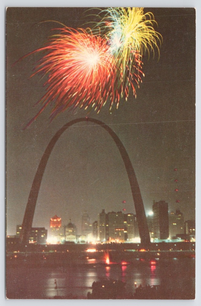 State View~Fireworks Over Gateway Arch St Louis Missouri~Vintage Postcard
