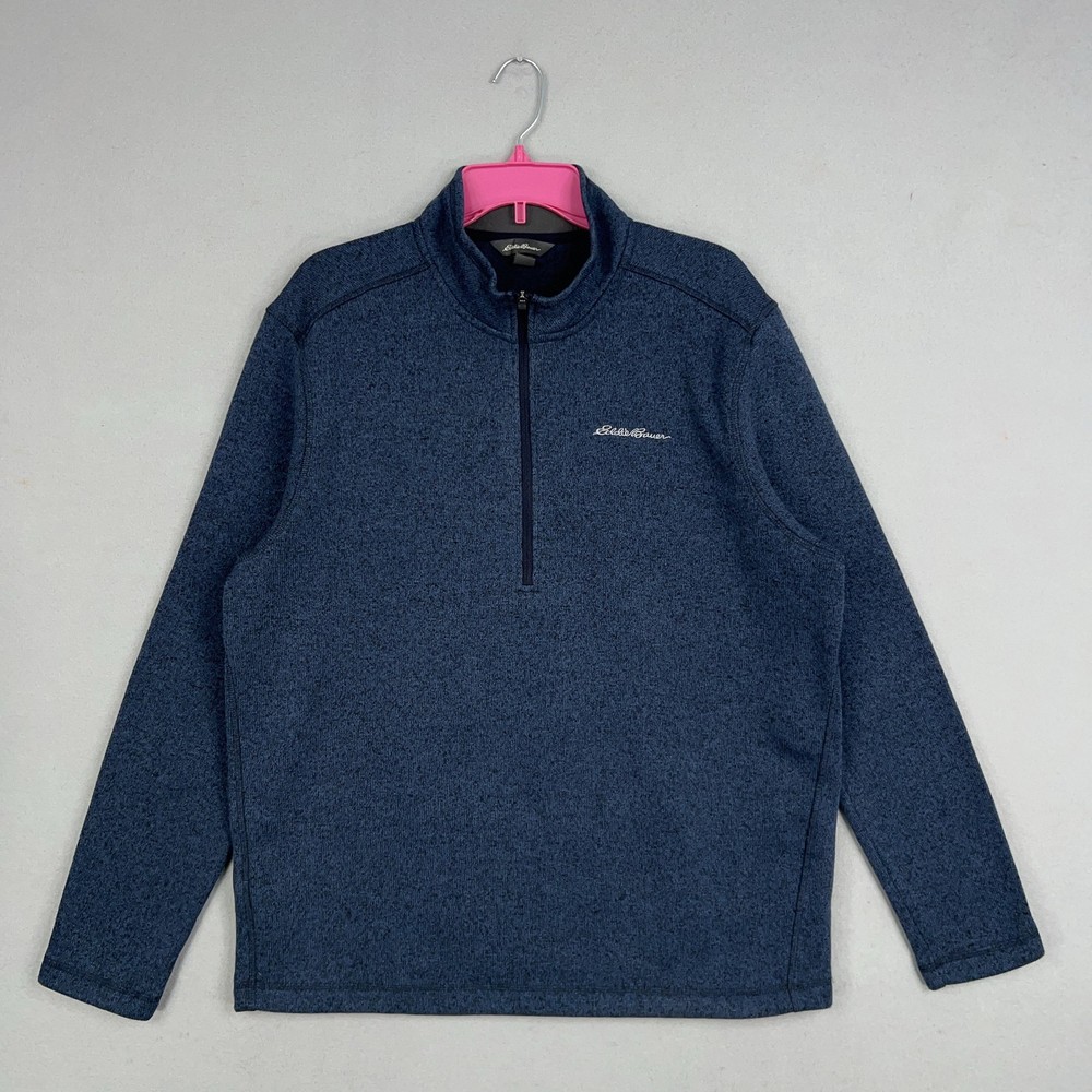 Eddie Bauer Sweater Mens Large Blue 1/4 Zip Pullover Fleece Outdoor Warm Hiking