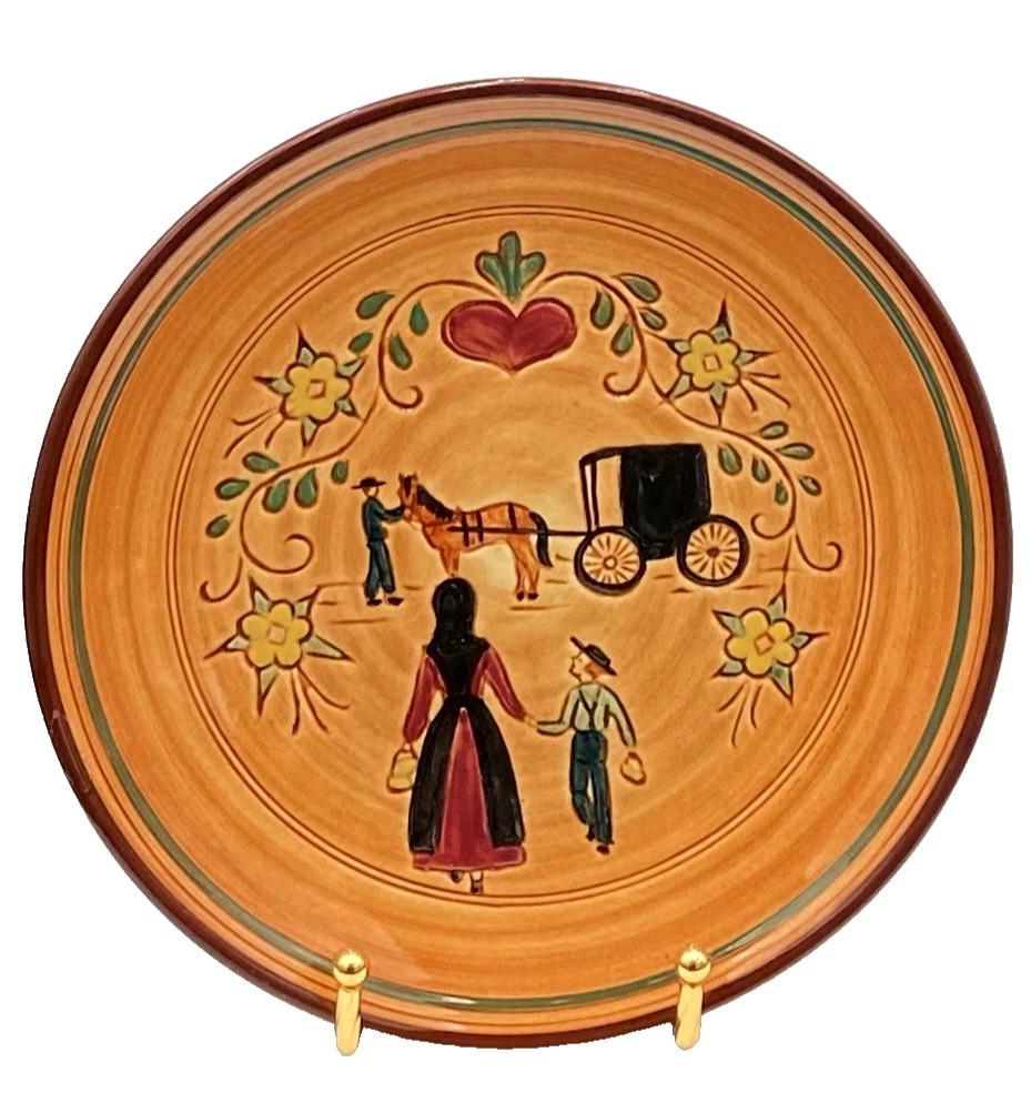 Vintage Pennsbury Pottery Amish Woman and Child Plate, Horse & Buggy, 8