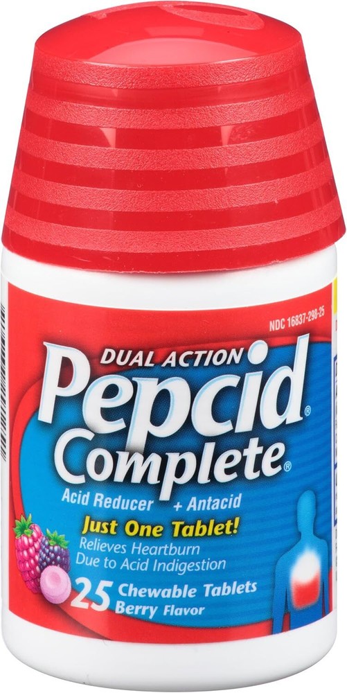Pepcid Complete Acid Reducer Plus Antacid Chewable Tablets, Berry, 25 Count-image