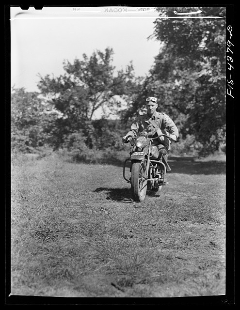 Photo:1930s Motorcycle Rider Man Outdoors Black and White Photograph