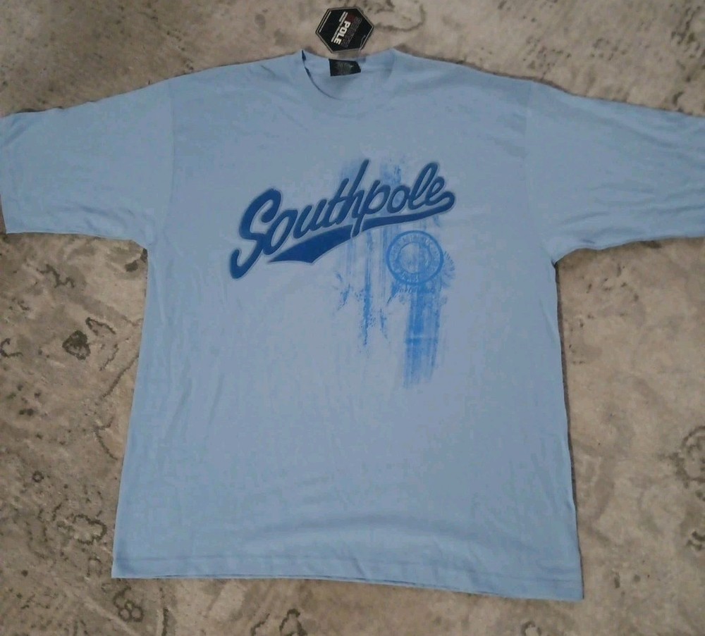 Vintage SouthPole T-Shirt Men’s XL Blue Embossed Spell Out Y2K Baggy Streetwear