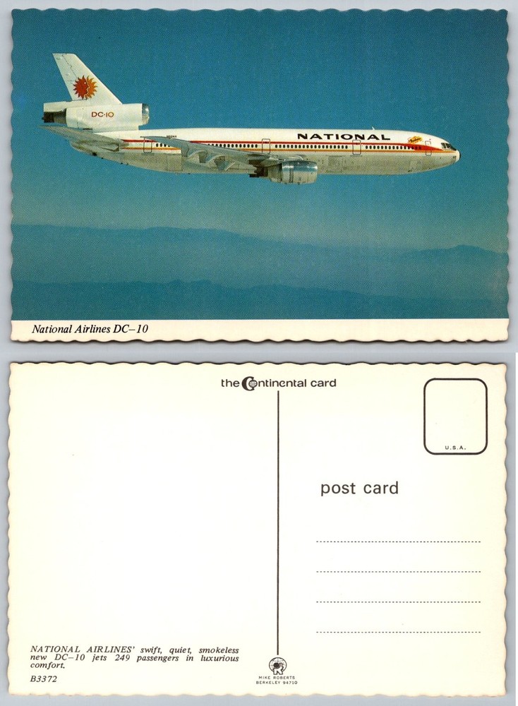 National Airlines DC-10 Jet Airplane Postcard Vintage Mike Roberts Continental