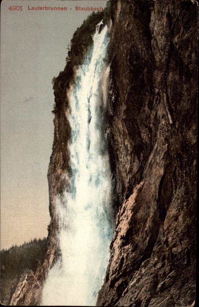 Staubbach Waterfall Lauterbrunnen Switzerland vintage postcard e985
