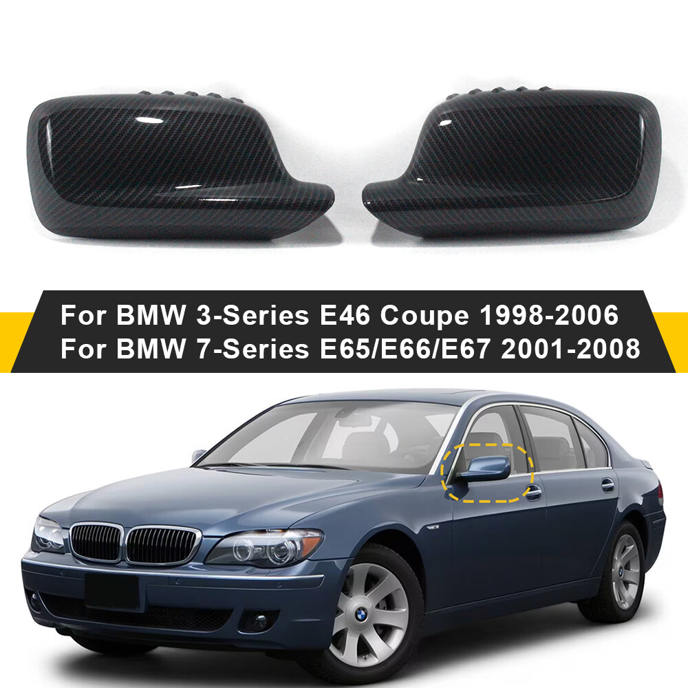 2x Glossy Black Side Rearview Mirror Cover Cap For BMW E65 E66 E67 E46 Coupe
