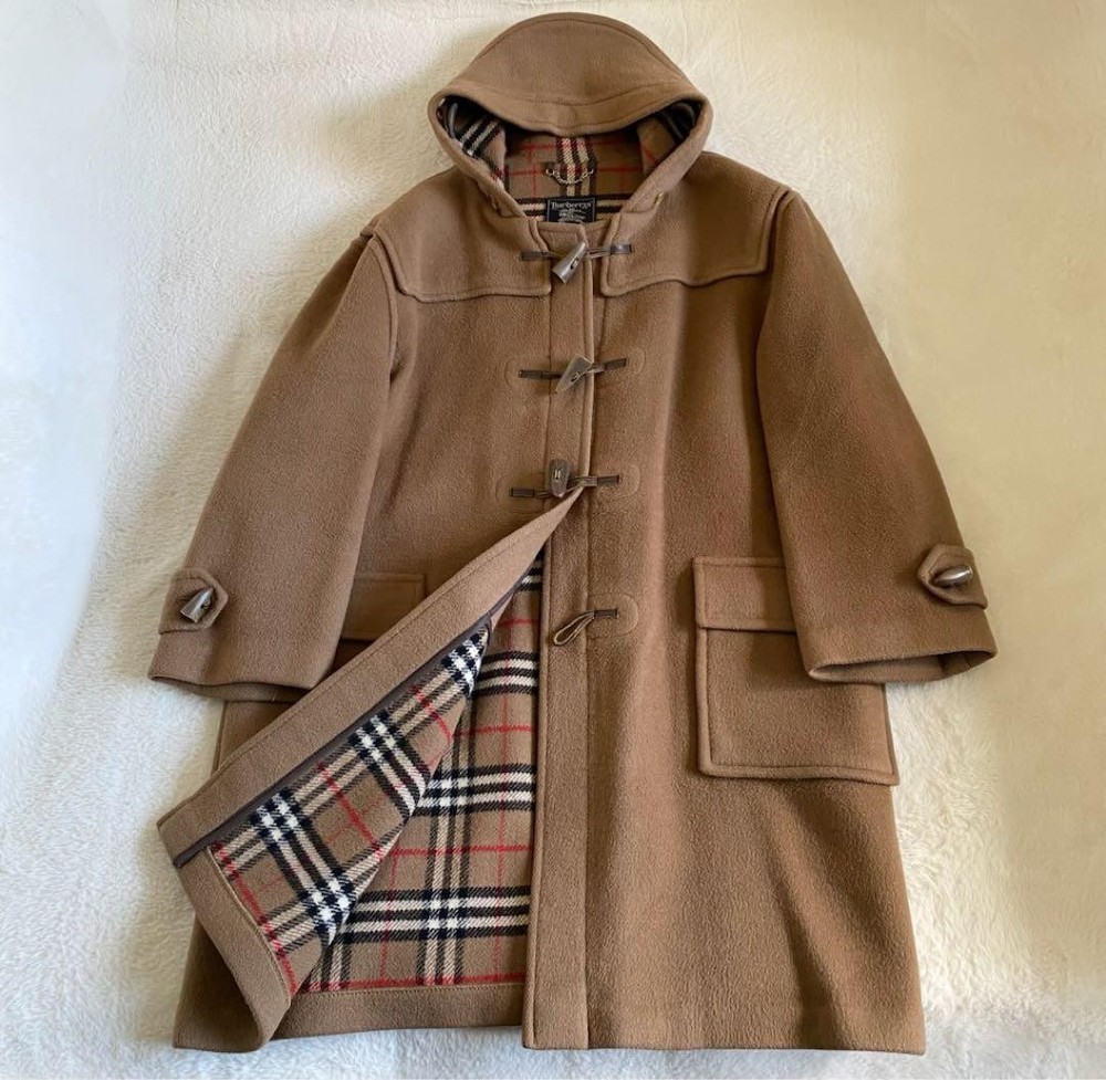 Burberry Duffle Coat Nova Check Wool Camel Used Men's Authentic Long Coat