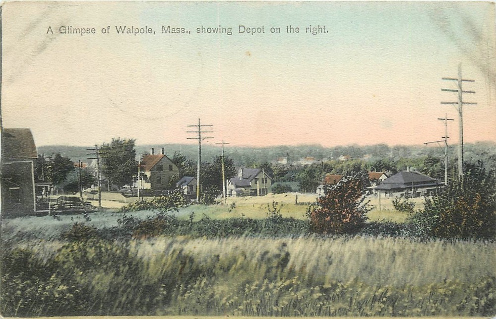 1907 Walpole Massachusetts Glimpse of Depot Robbins #11 505 Postcard 26-3858