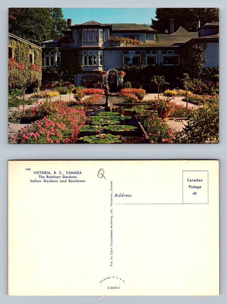 Victoria, BC-Canada, Butchart Gardens Italian Garden Residence Vintage Postcard