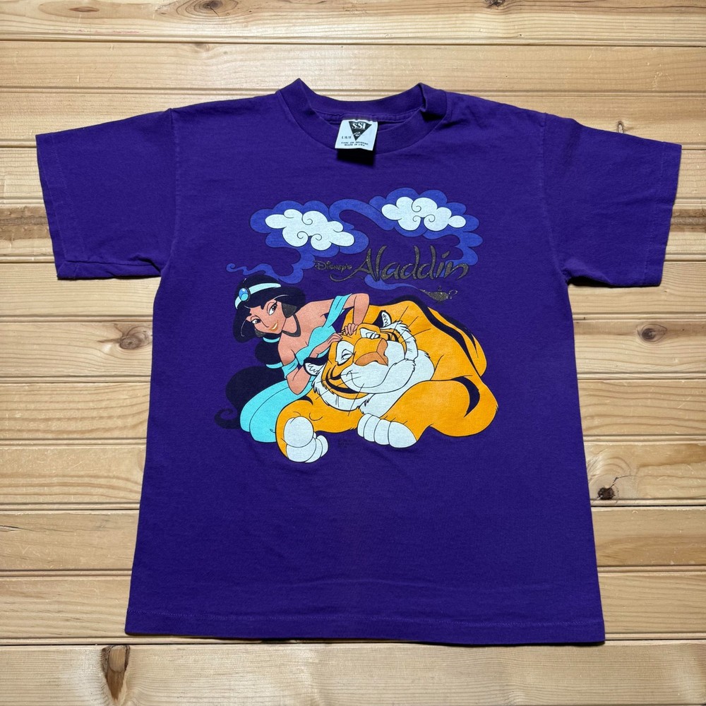 Vintage 1992 Disney Aladdin Jasmine Rajah Graphic T-Shirt USA Youth Large 16/18