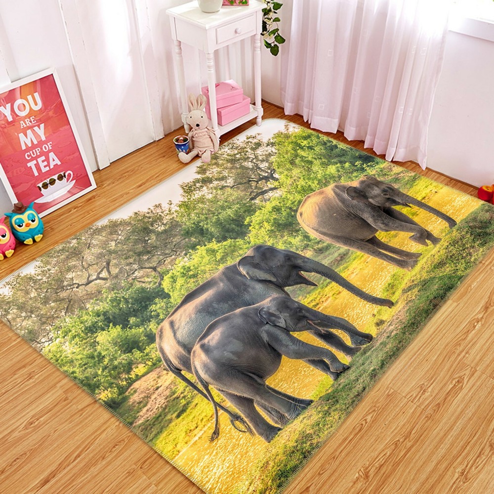 3D Forest Elephant Family Non-Slip Rug Mat Elegant Photo Carpet O760