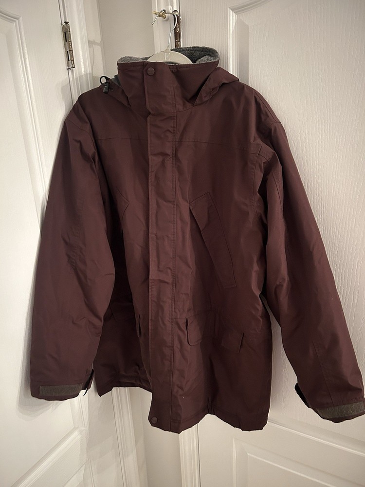 Vintage LL Bean Windbreaker Jacket Coat Men's Large Maroon Packable Hood Utility