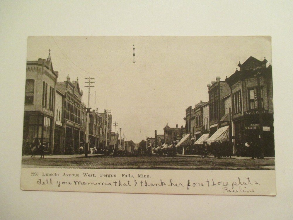 Fergus Falls Minnesota Postcard Lincoln Avenue West MN