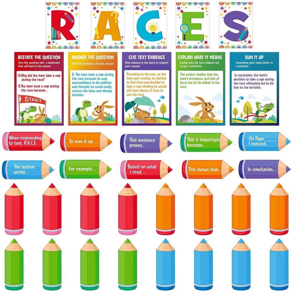Outus 36 Pcs RACES Writing Strategy Bulletin Board Poster Set, Alphabet Cutou...