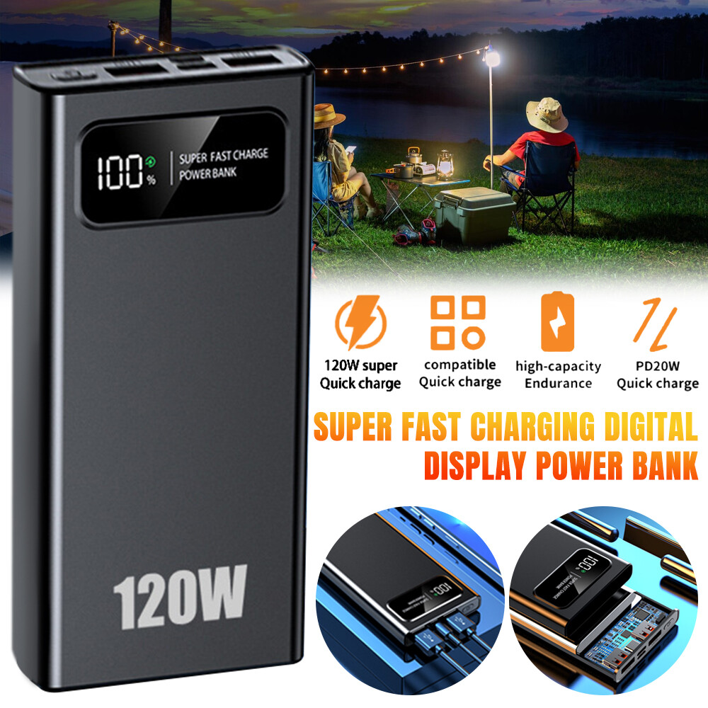 50000mAh 120W Power Bank Fast Charging Portable 2 USB Charger USB-C Quick Charge