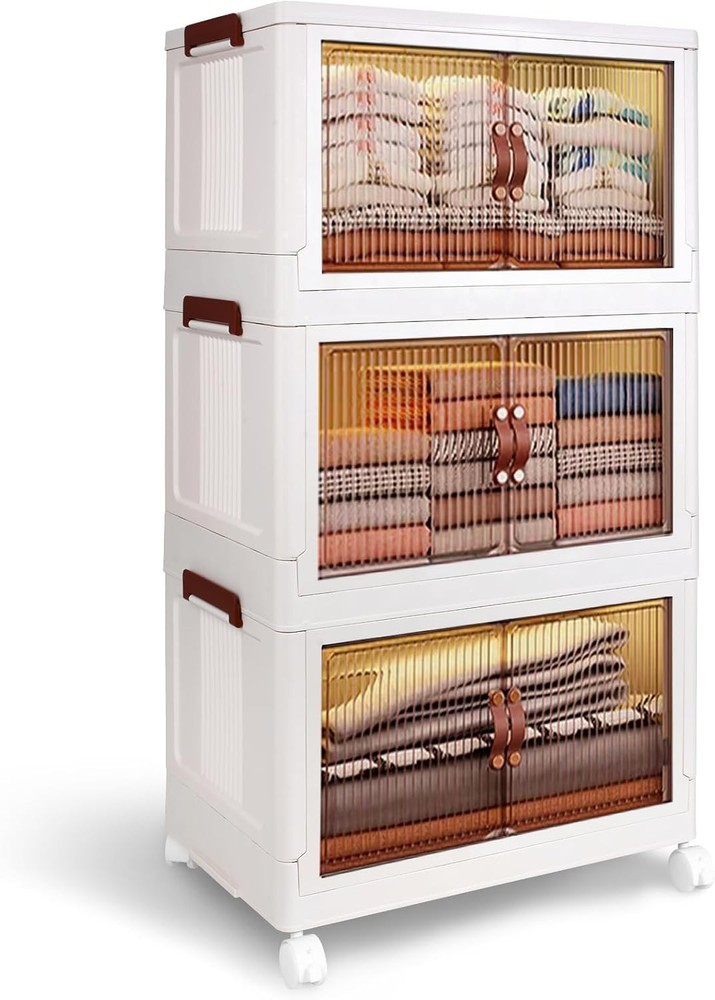 3 Tier Storage Bins with Lids, 34QT Stackable Storage Bins with Wheels