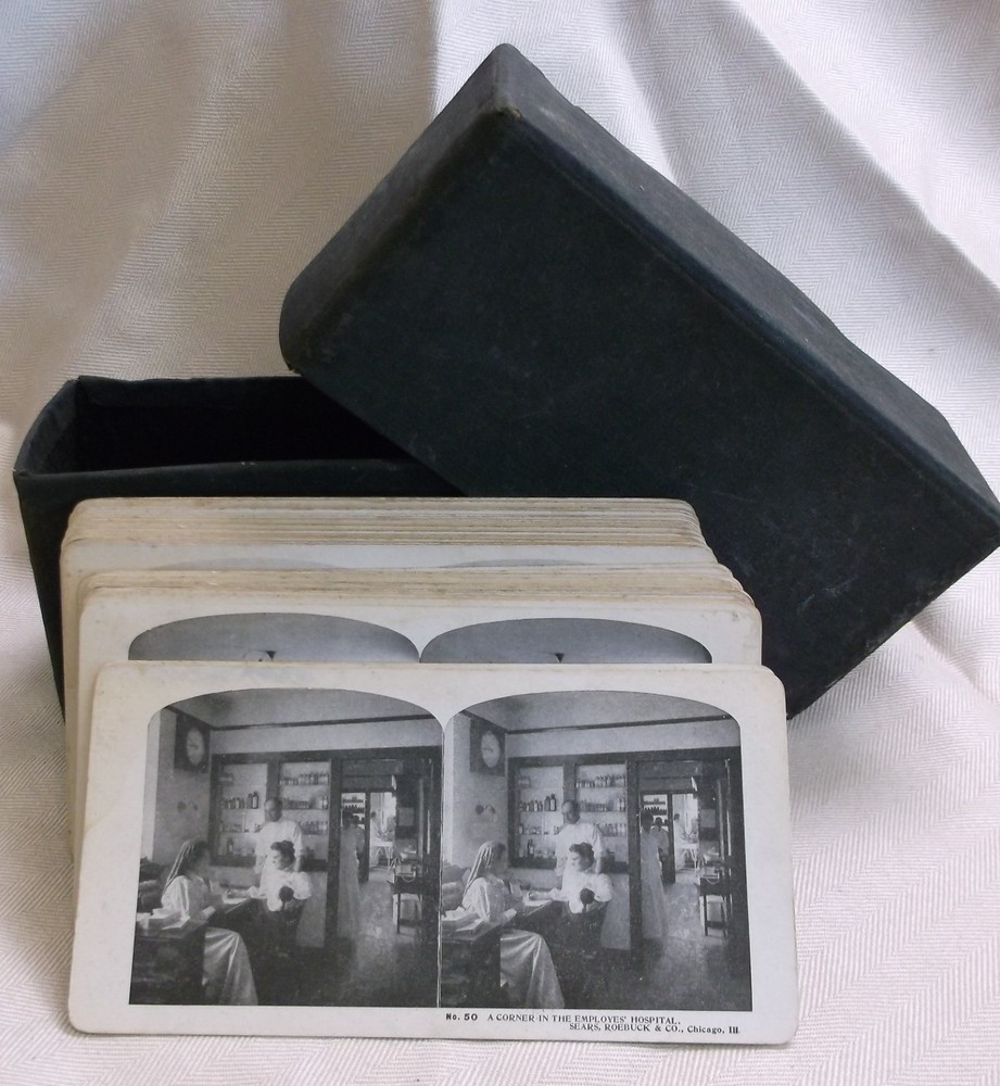 50 Antique Sears, Roebuck & Co Stereoscope Viewer Cards w/ Box ~ Complete Set