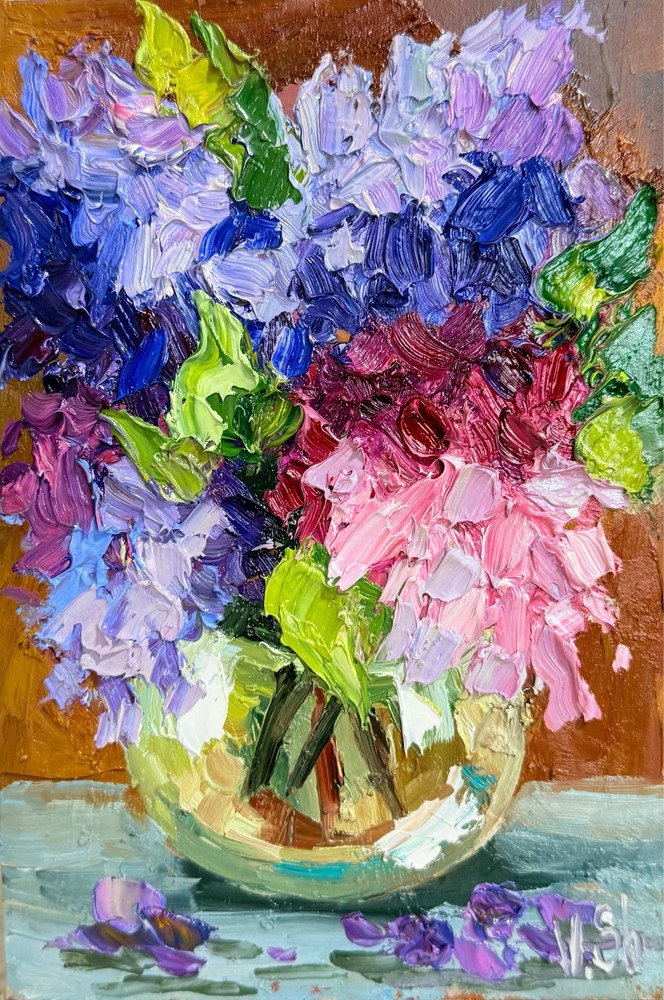 Original Oil Painting Lilac Flowers Spring Impressionist Still Life Art Signed