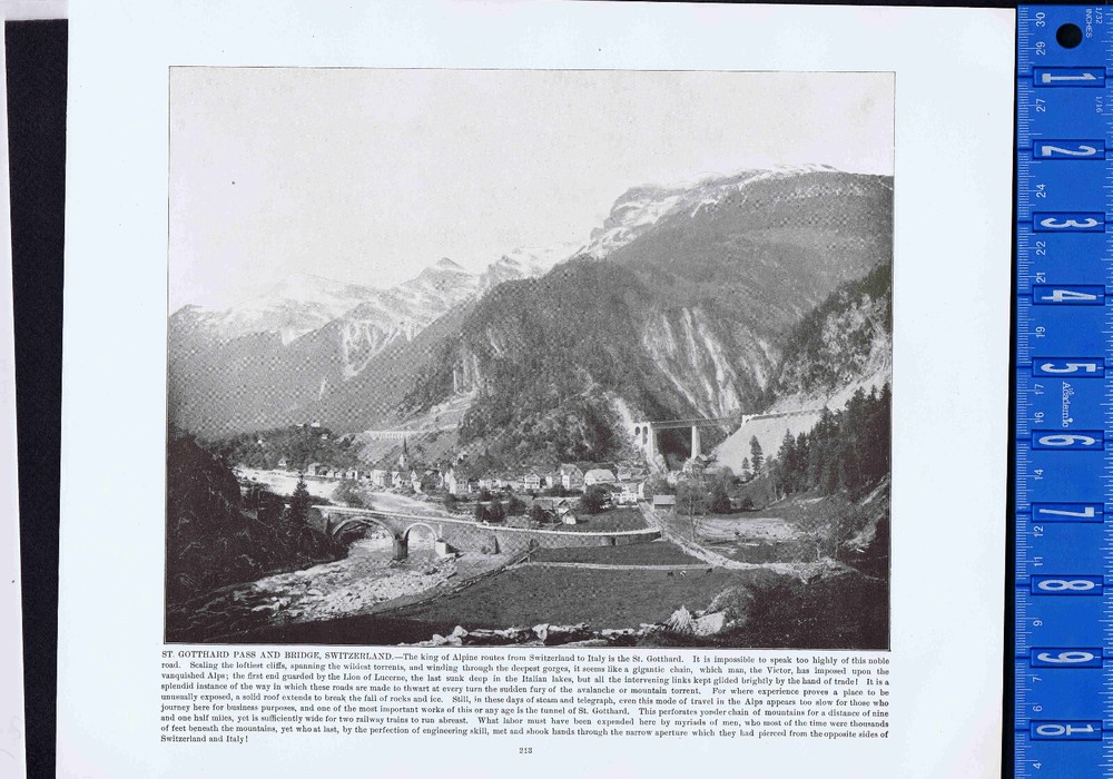 St. Gotthard Pass and Devil's Bridge, Switzerland -1892 Antique World Print