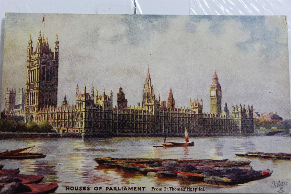 United Kingdom England London Parliament Houses St Thomas Hospital Postcard Old