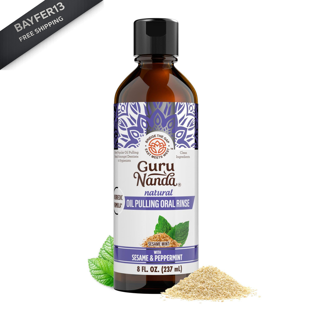 GuruNanda Sesame Mint Oil Pulling Mouthwash 8 Fl Oz (Pack of 1), Colorless
