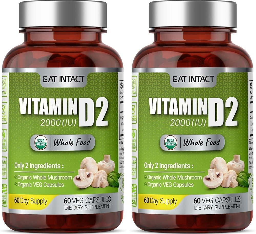Organic Vegan Whole Food Vitamin D2 (2 Pack), 2000 IU (50 mcg) 120 Days Supply