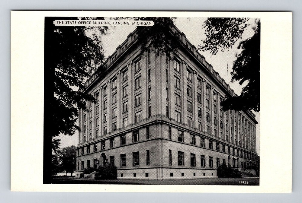Lansing MI-Michigan Exterior Black White State Office Building Vintage Postcard