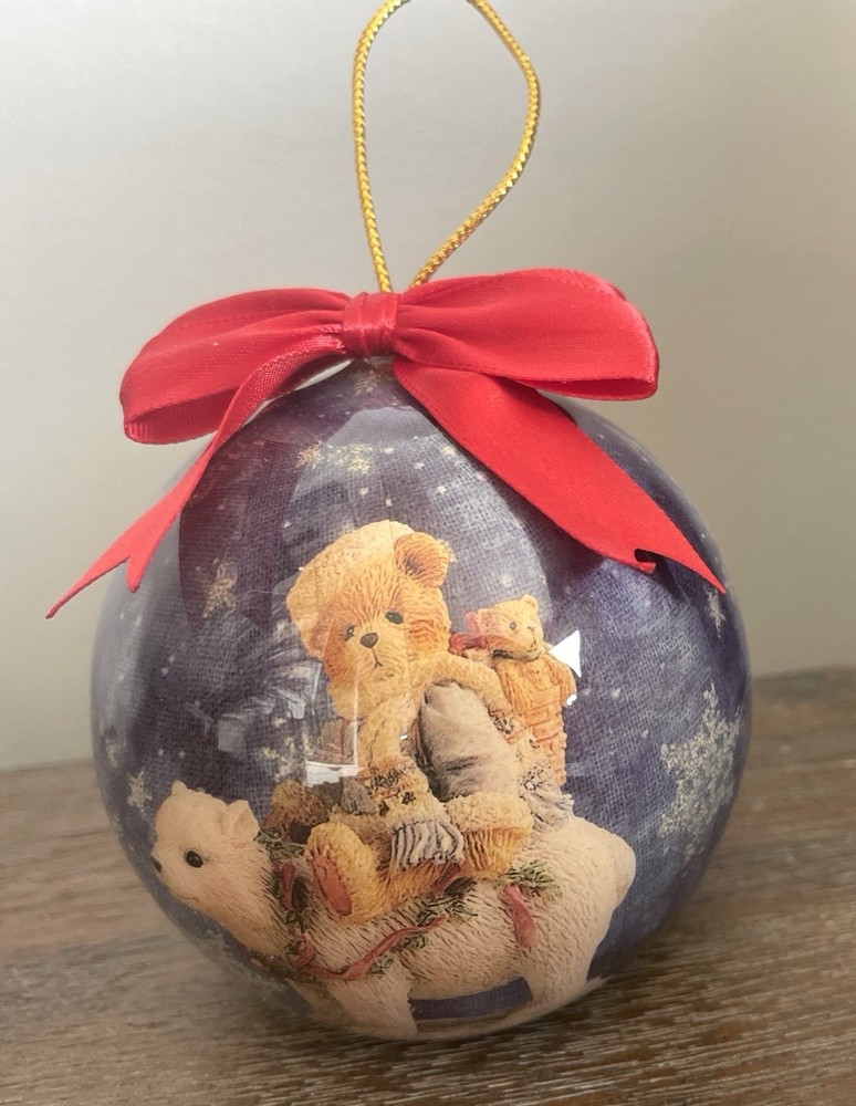 Enesco 1996 Cherished Teddies Round Ball Christmas Ornament Decoupage Ornament