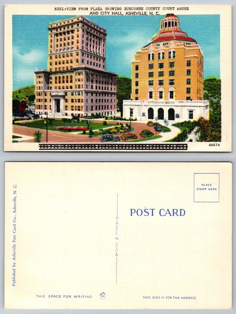 Asheville NC Buncombe County Court House City Hall Linen Postcard 1930s