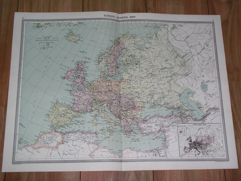1908 Antique Political Map Of Europe Austria Hungary Germany France Italy