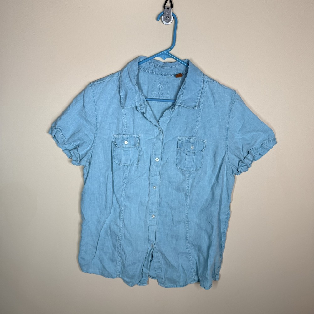 Tommy Bahama Relax Linen Short Sleeve Button Down Shirt Blue Men's Large L