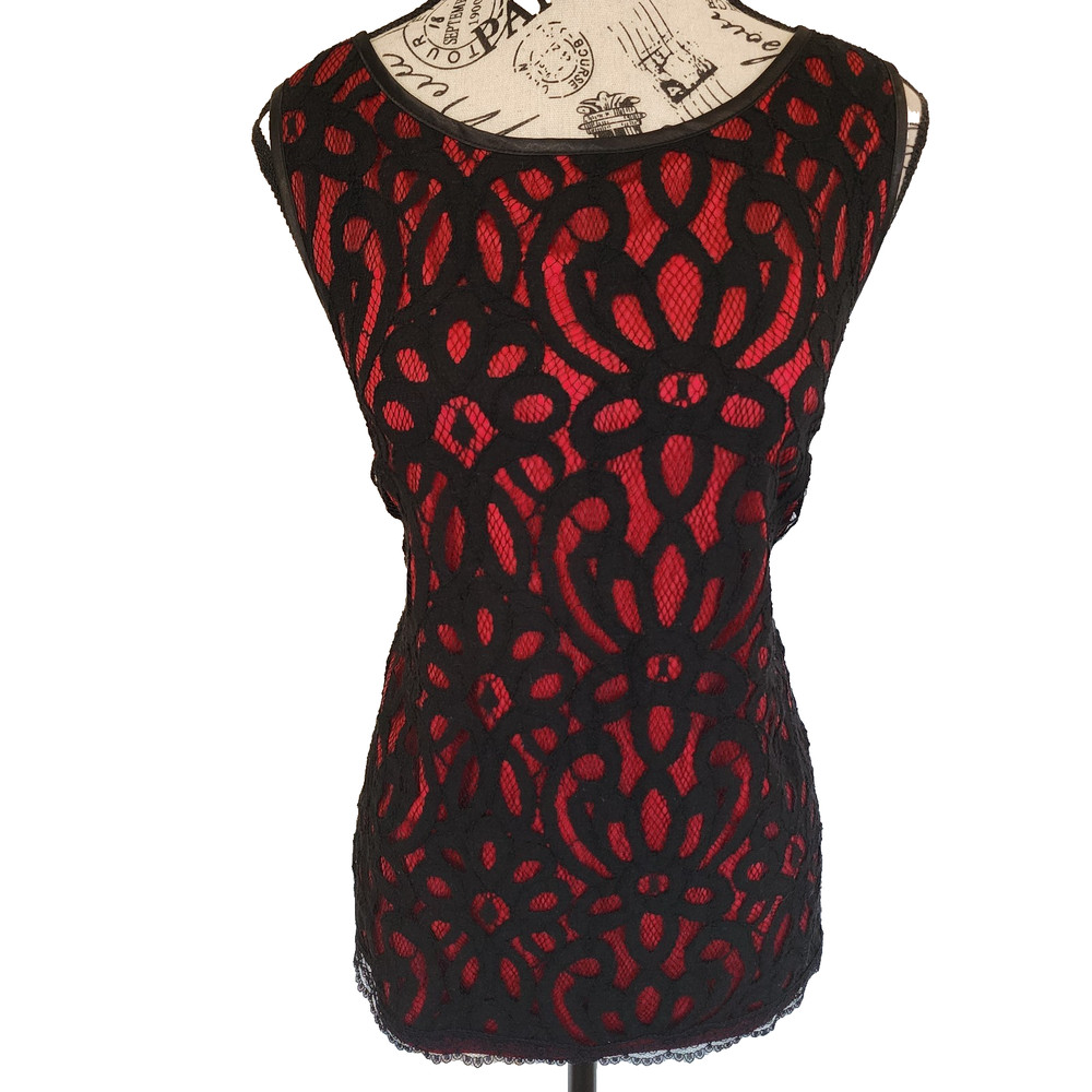 AB  STUDIO red floral tank top blouse- size XL