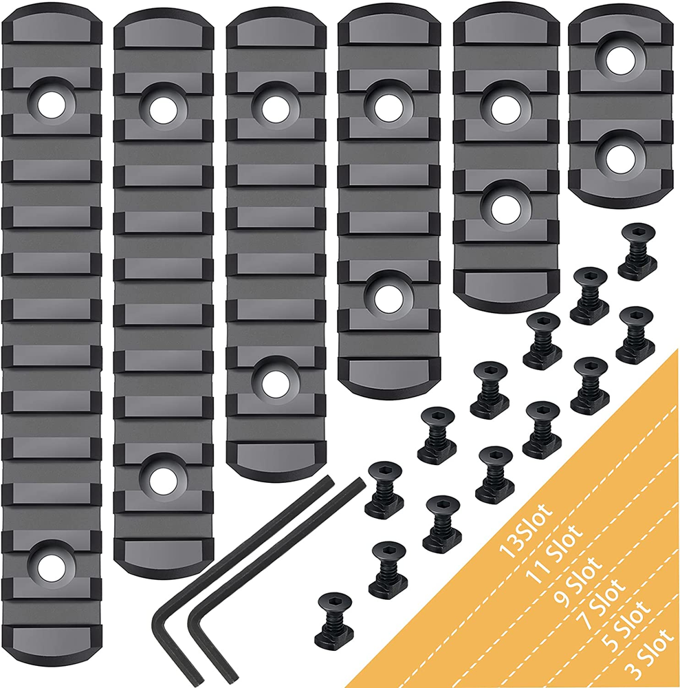 6-Pack Aluminum M-Lok Picatinny Rail Set in 3/5/7/9/11/13 Slot Options