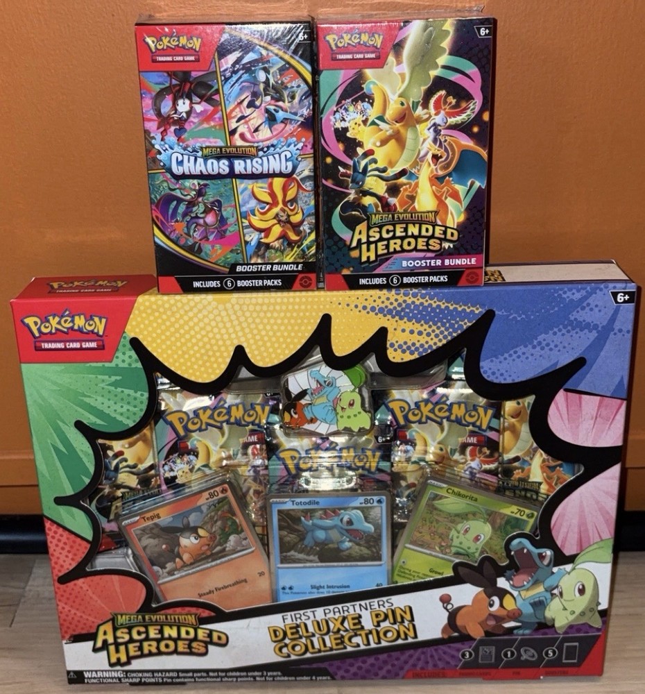 Pokémon TCG Ascended Heroes Chaos Rising Booster Bundle Plus Pin Lot Of 3 New!