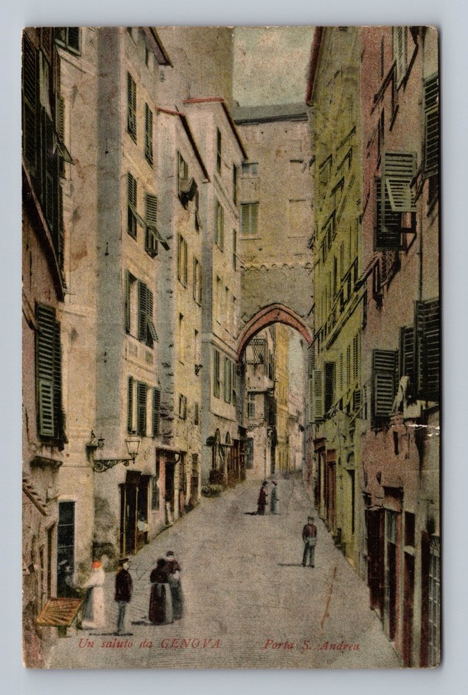 Italy- Genoa Greetings Porta Saint Andrea Souvenir Postal Old Vintage Postcard
