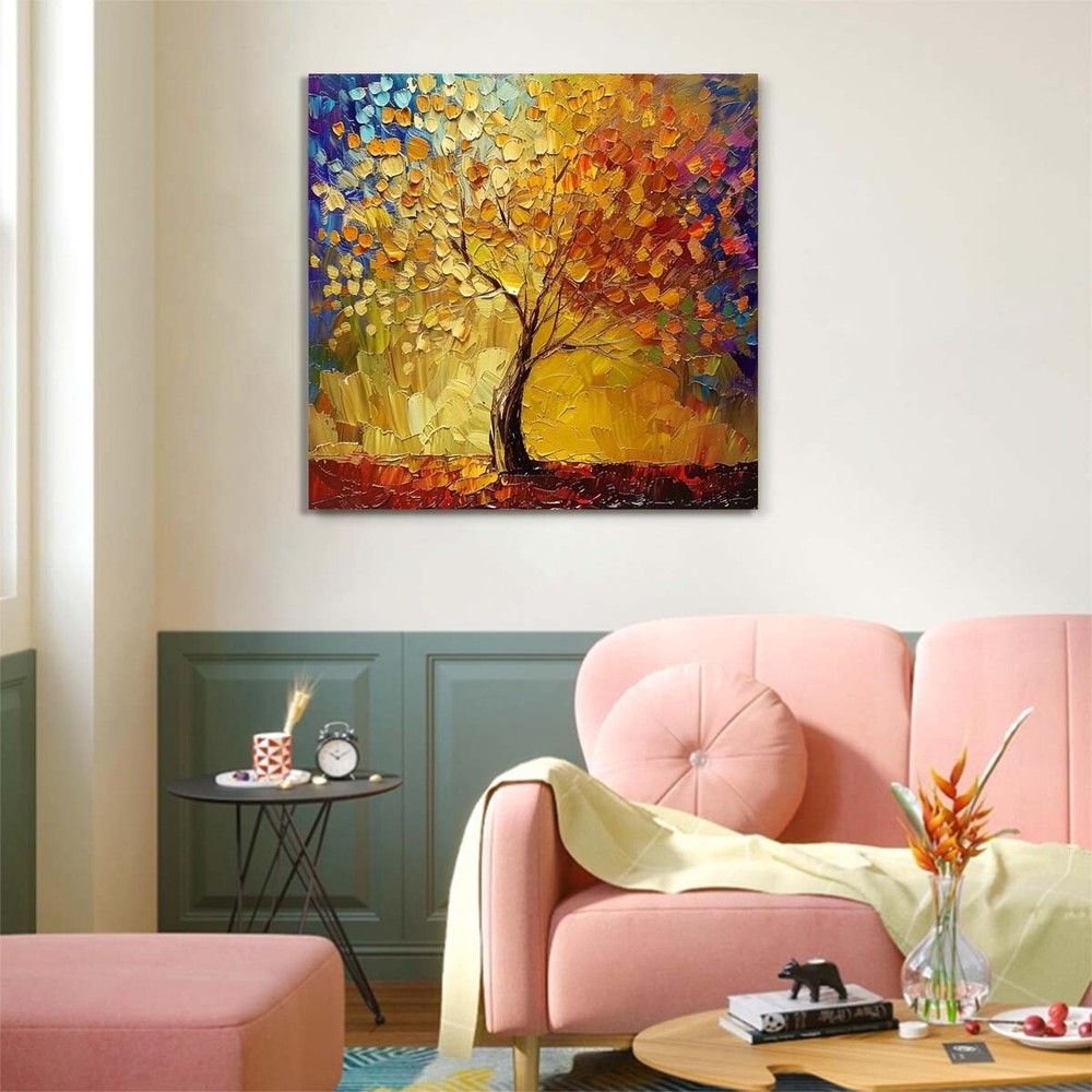 Textured Hand-Painted Oil Paintings on canvas Wall Art Abstract Lucky Tree #009
